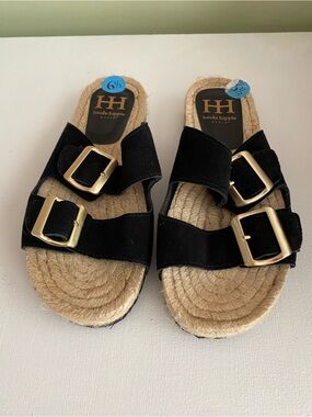 New with Tags Never Worn Haute Hippie Black and Natural Espadrille Insole Slide